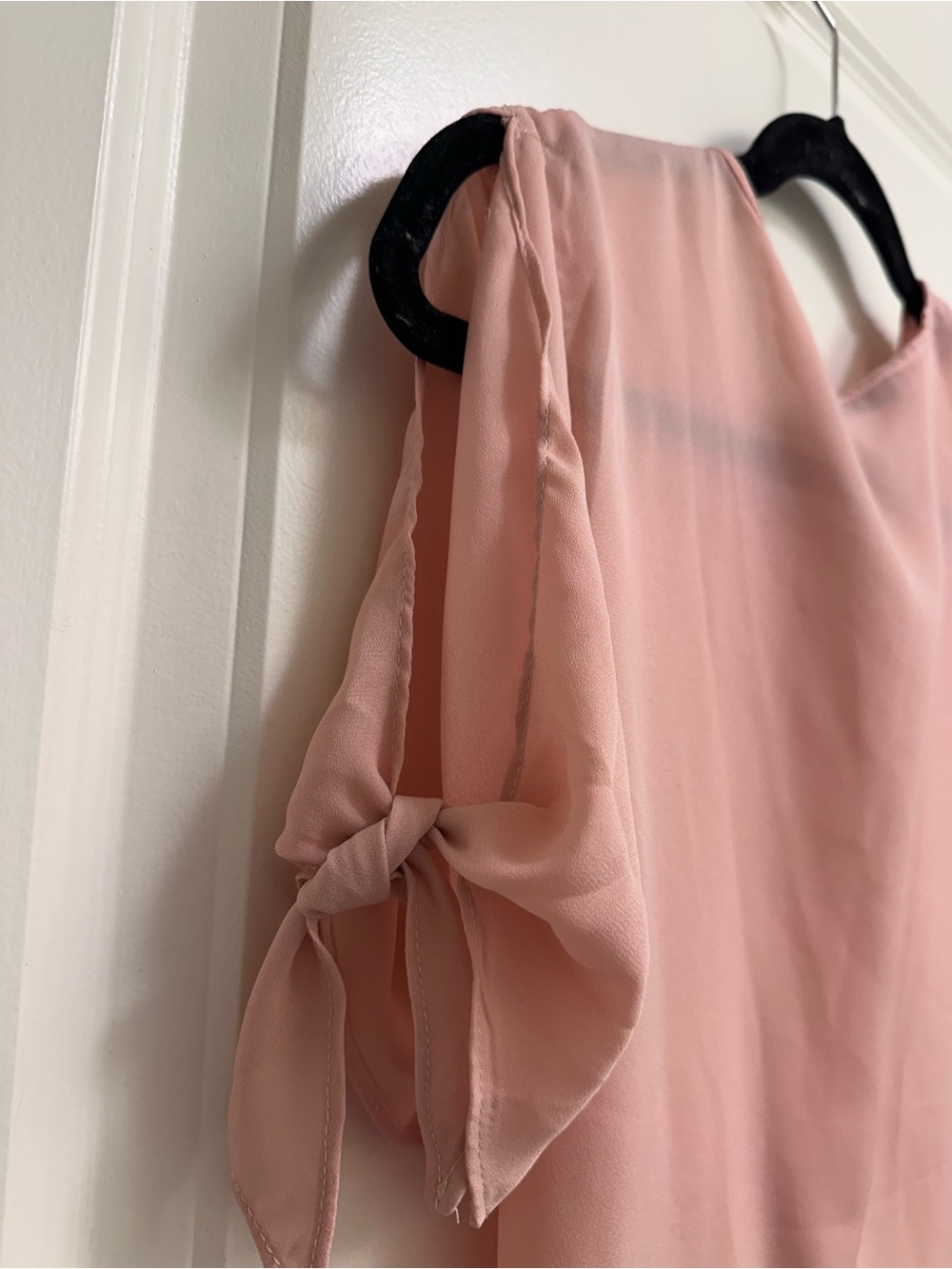 Blush Pink Wrap-Front Short Sleeve Blouse - SHEIN - Picture 4 of 6